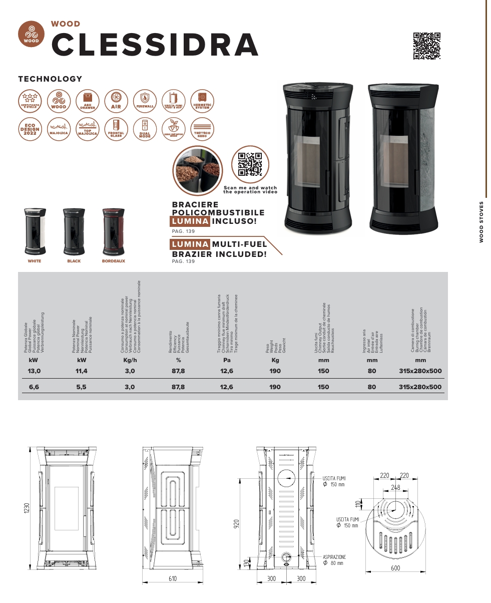 Scheda tecnica CLESSIDRA WOOD: dati e dimensioni