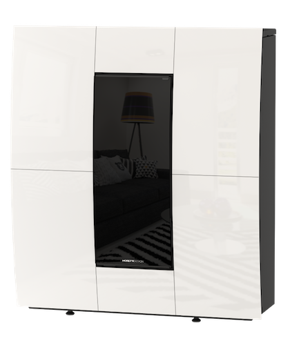 Stufa a pellet idro Moretti Design COMPACT GLAS bianca, vista frontale