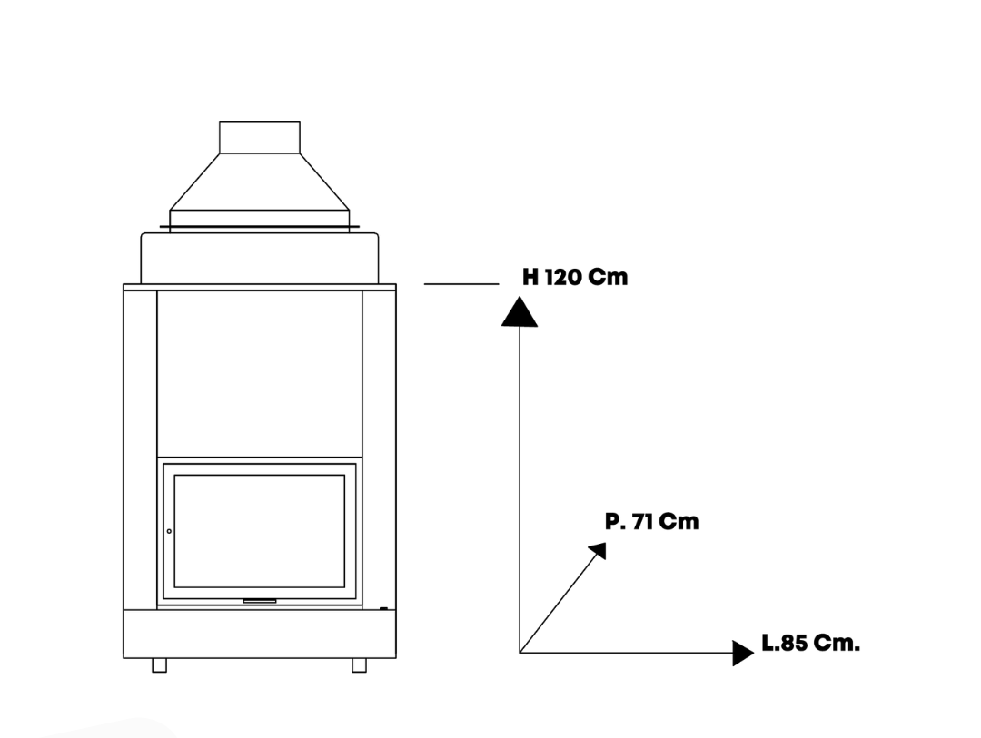 Disegno con le misure di ingombro del termocamino GEOSTAR 30