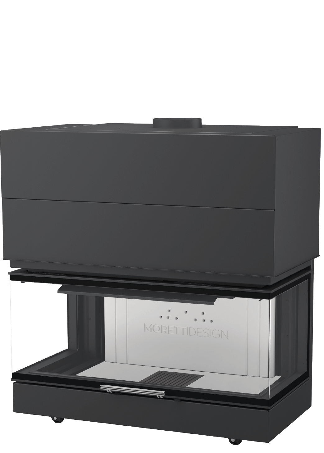 Focolare a legna Moretti Design TRIODESIGN 90 con vetro panoramico su tre lati